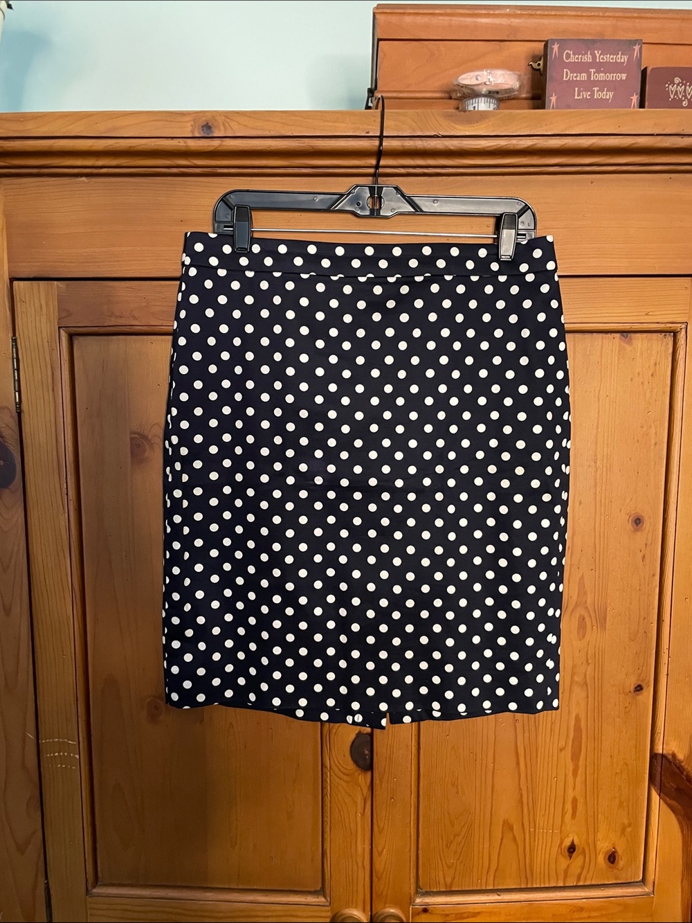 J. Crew Navy Pencil Skirt with White Polka Dots